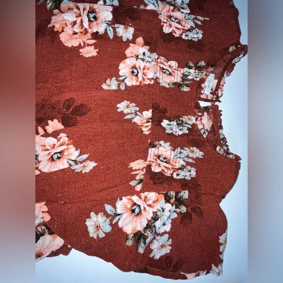 Maurices Red Smocked Ruffled Blouse - Picture 3 of 5